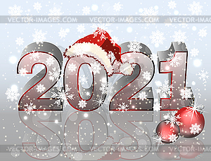 Happy new 2021 year banner with xmas hat, vector  - vector image