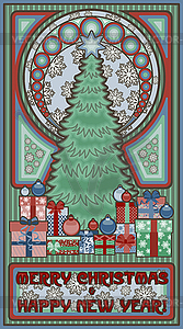 Merry Christmas card in art nouveau style, vector  - vector clipart