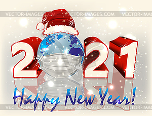 New 2021 Year background with planet in a medical mask  - vector clip art