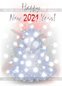 Happy 2021 New Year white vip card xmas tree, vector  - vector clipart