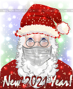 Santa Claus medical mask Happy New 2021 year, vector  - vector clip art