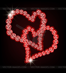 Two ruby hearts, valentines day wedding invitation - vector image