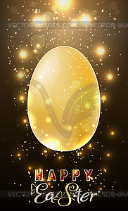 Happy Easter invitation card with golden easter egg - color vector clipart