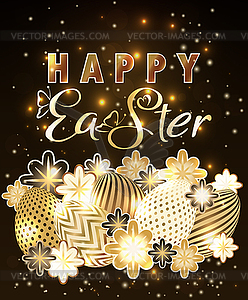 Happy Easter invitation background with golden eggs and - vector clipart