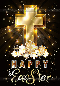 Happy Easter vip golden card with christian cross - vector image