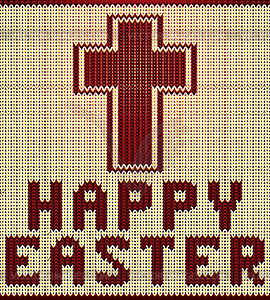 Knitted Happy Easter christian cross pattern , vector  - stock vector clipart