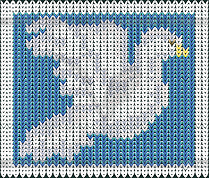 Knitted dove on a blue background. Vector illustration - vector clip art