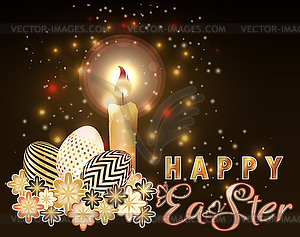 Счастливой Пасхи поздравительные обои с золотыми яйцами и ок - иллюстрация в векторном формате