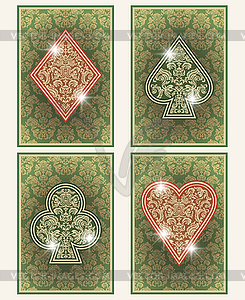 Set casino poker cards with floral ornate, vector  - vector clipart