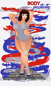 Body positivity sexy plus size XXXL woman in bikini - vector image