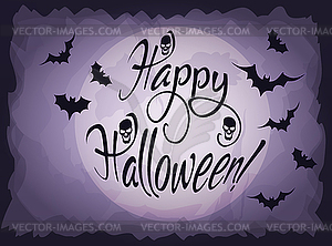 Happy halloween banner with bats silhouettes, vector  - vector image