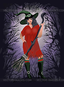 Happy halloween card with beautiful witch, vector - vector clipart