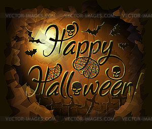 Happy halloween greeting card with skull and bats  - vector clipart