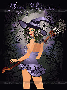Happy halloween card with beautiful sensual witch - vector image