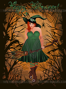 Happy halloween card with xl witch, vector illustration - vector EPS clipart