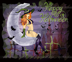 Happy halloween background with full moon, cstle - vector clipart