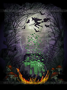 Happy halloween background with magic pot, poisonous mu - vector clipart