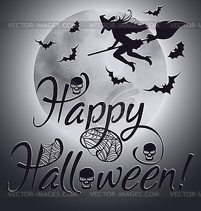 Happy halloween background with witch and bats silhouet - vector clipart