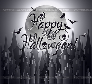 Happy halloween banner with moon and  castle silhouette - vector clipart