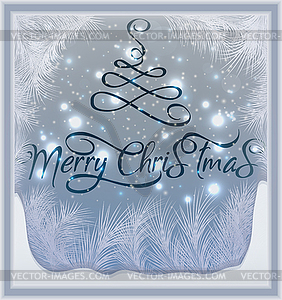 Merry Christmas and New year card lettering on window - vector clip art