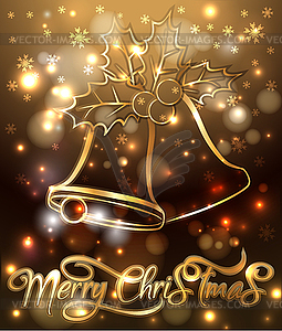 Golden Merry Christmas New Year banner with bells omela - vector clipart