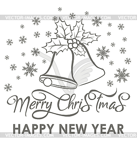 Merry Christmas New Year card with bells and xmas omela - vector image