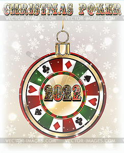 Christmas casino invitation card with poker chip, New 2 - vector image
