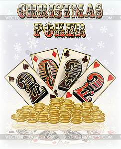 Christmas casino background with poker cards and golden - vector image