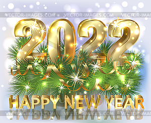 Merry Christmas & New 2022 year card with xmas tree - vector image