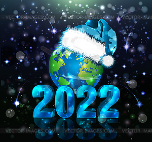 New 2022 Year vip card with planet in Santa Claus hat,  - vector clip art