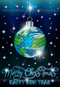 Merry Christmas invitation new years card with planet  - vector clipart