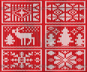 Knitted winter scanrinavian pattern, xmas set. vector - vector image