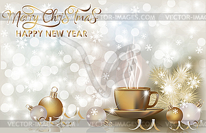 New Year and Happy Christmas card with xmas balls and c - vector clipart