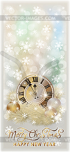 С Рождеством Христовым, новогодний баннер с золотыми часами - векторизованное изображение клипарта