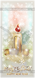 Happy Merry Christmas, New year banner with xmas candle - vector image