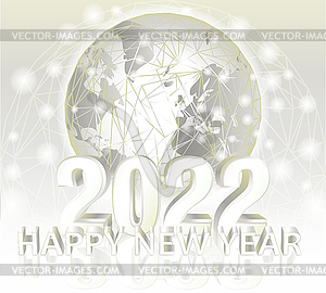 Happy New 2022 year invitation card with planet Earth,  - color vector clipart