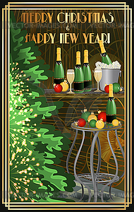 С Рождеством и Новым годом открытка в стиле ар-деко - изображение в формате EPS
