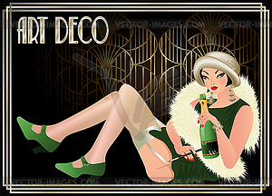 Flapper woman in armchair with champagne, vector - vector image