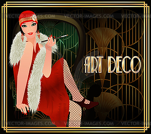 Flapper woman in armchair, art deco, vector illustratio - vector image