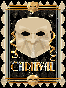 Bauta Venetian carnival mask,  card in art deco style , - vector clip art