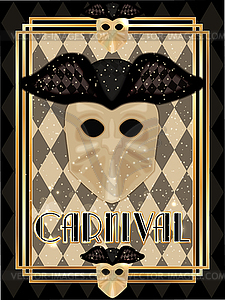 Venice carnival mask Bauta Larva , vip card in art deco - vector clipart