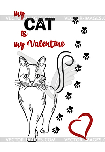 My cat is my valentine, invitation card, vector  - vector clip art