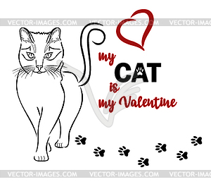 My cat is my valentine, happy greeting card, vector  - royalty-free vector clipart