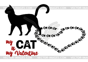 My cat is my valentine, love greeting card, vector - vector clipart