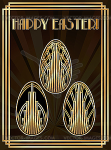 Happy Easter art deco postcard with golden pattern - vector clip art