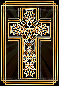 Happy Easter art deco vip invitation card with catholic - vector image