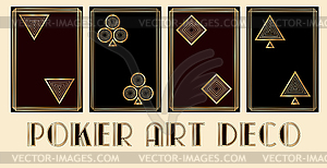 Set poker art deco cards, vector illustration - vector image