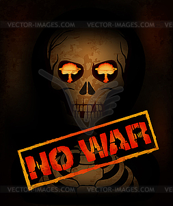 No War background, skeleton with nuclear explosion - vector clipart / vector image