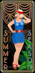 Art deco card. Summer seasons girl, vector illustration - vector clipart