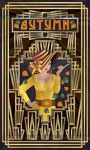 Autumn seasons girl, Art deco card, vector illustration - vector clipart